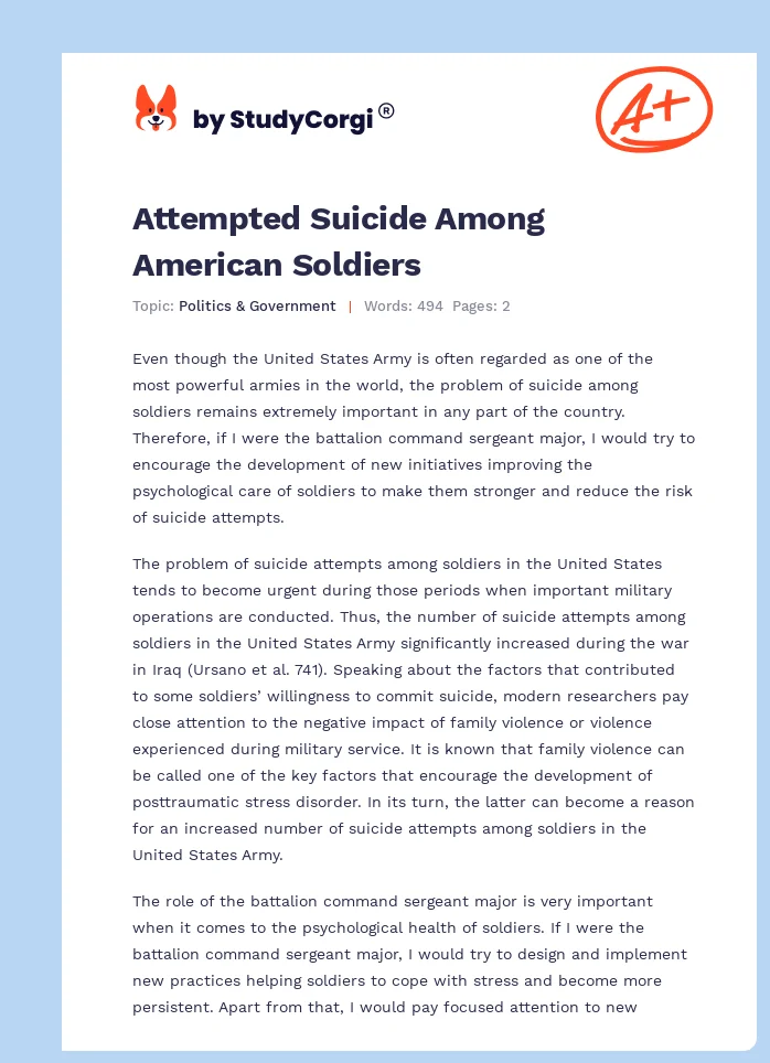 Attempted Suicide Among American Soldiers. Page 1