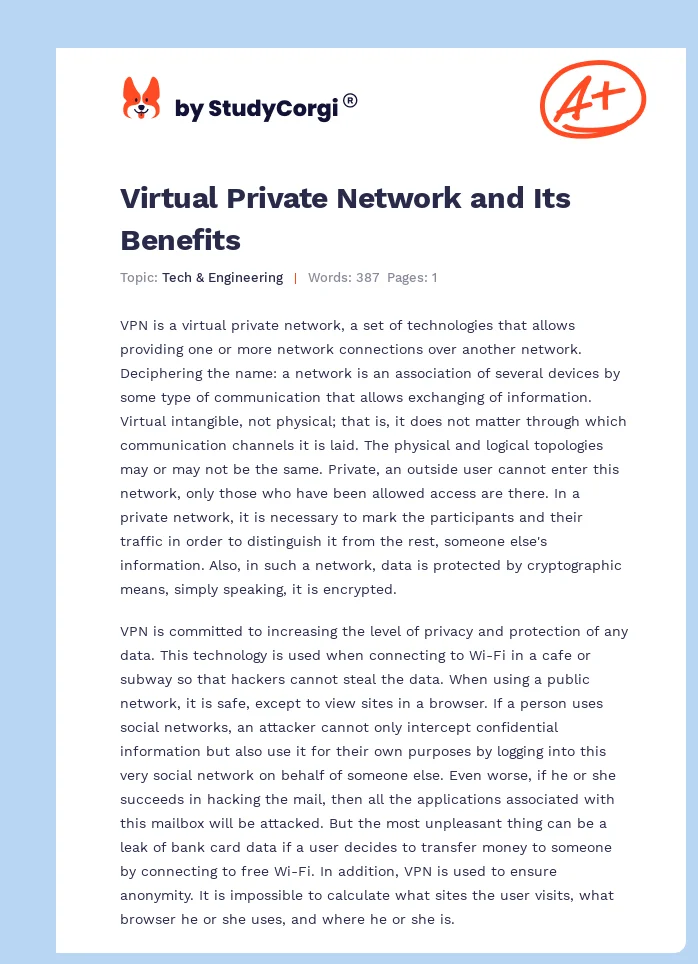 Virtual Private Network and Its Benefits. Page 1