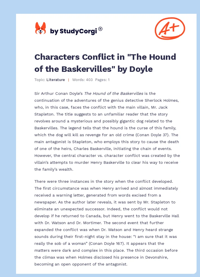Characters Conflict in "The Hound of the Baskervilles" by Doyle. Page 1