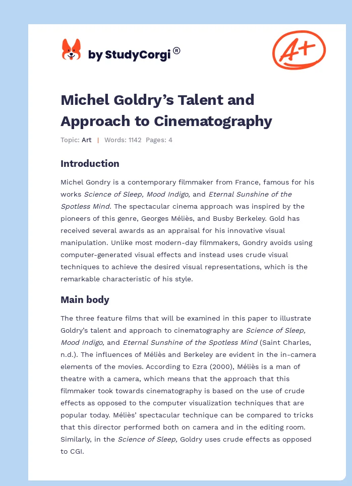 Michel Goldry’s Talent and Approach to Cinematography. Page 1