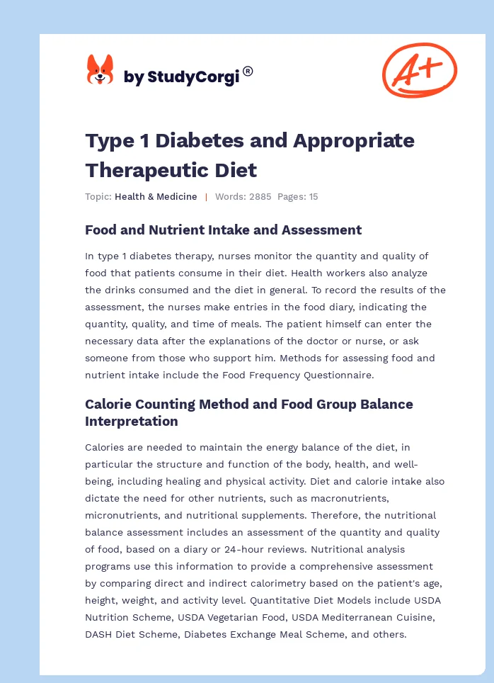 Type 1 Diabetes and Appropriate Therapeutic Diet. Page 1