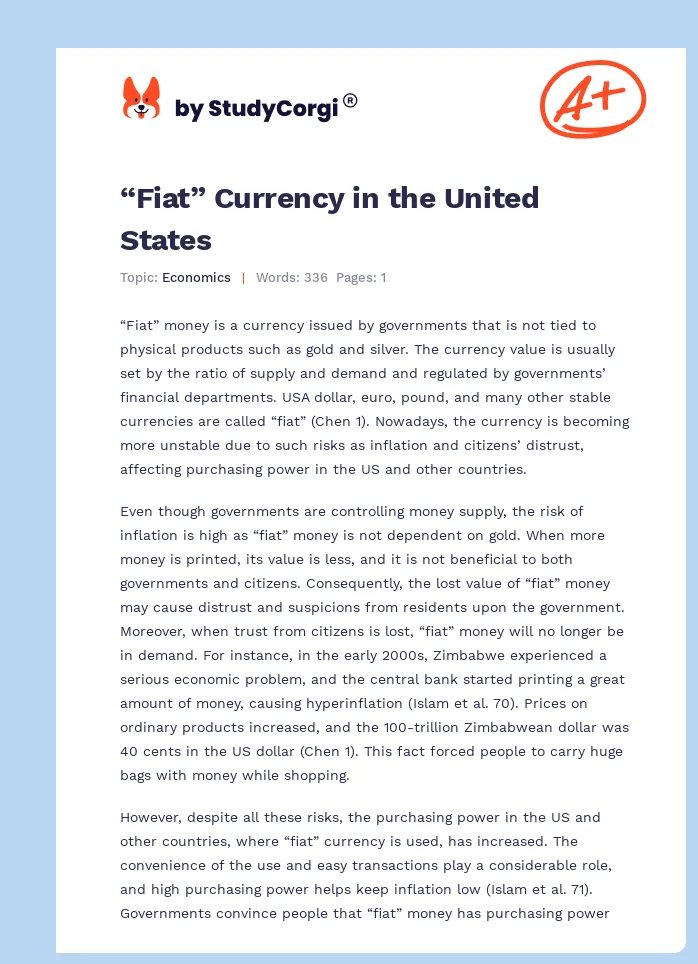 “Fiat” Currency in the United States. Page 1