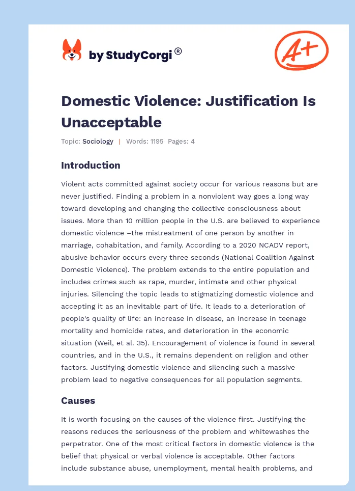 Domestic Violence: Justification Is Unacceptable. Page 1