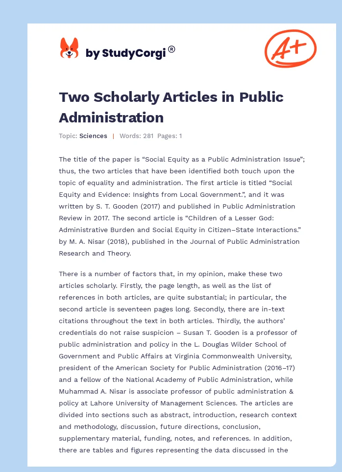 Two Scholarly Articles in Public Administration. Page 1