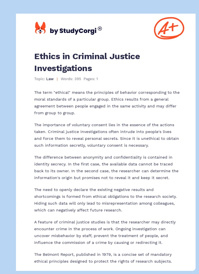 Ethics in Criminal Justice Investigations. Page 1