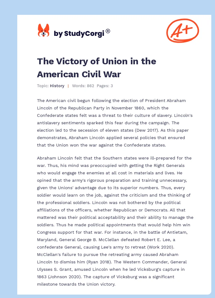 The Victory of Union in the American Civil War. Page 1