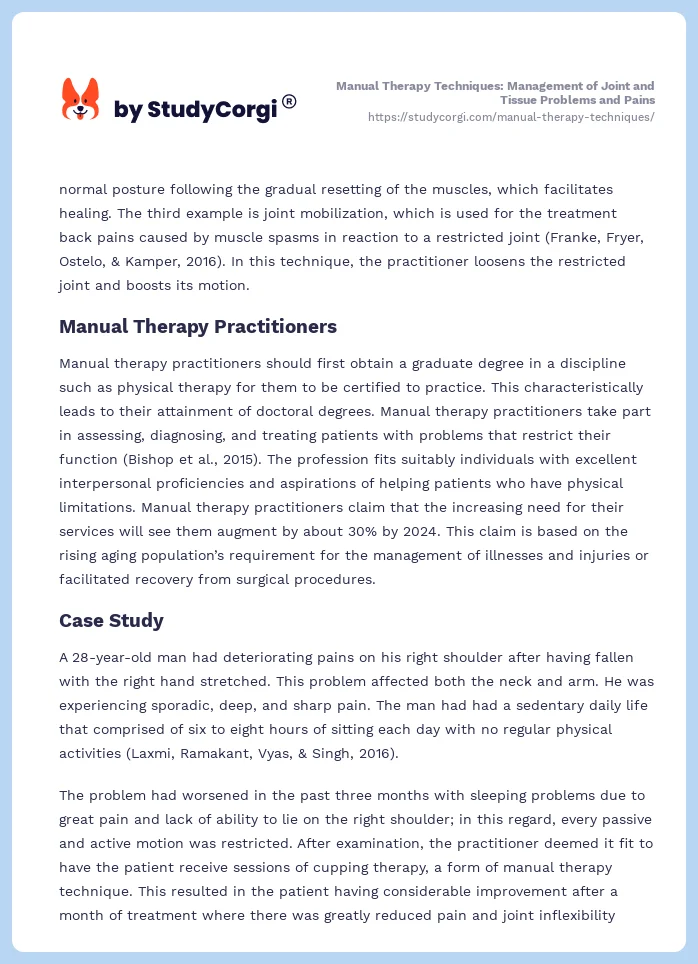 Manual Therapy Techniques: Management of Joint and Tissue Problems and Pains. Page 2