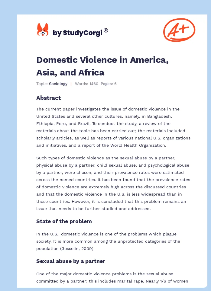 Domestic Violence in America, Asia, and Africa. Page 1