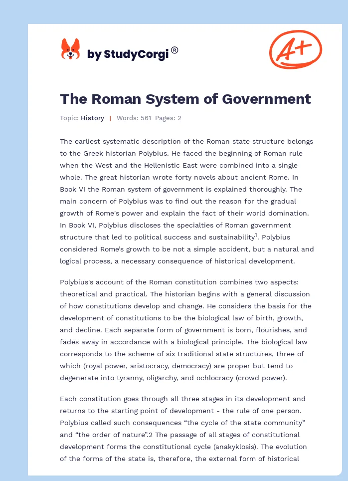 The Roman System of Government. Page 1