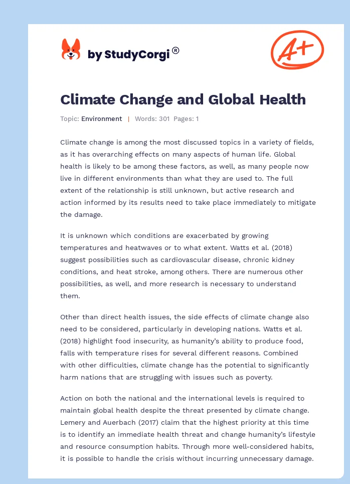 Climate Change and Global Health. Page 1