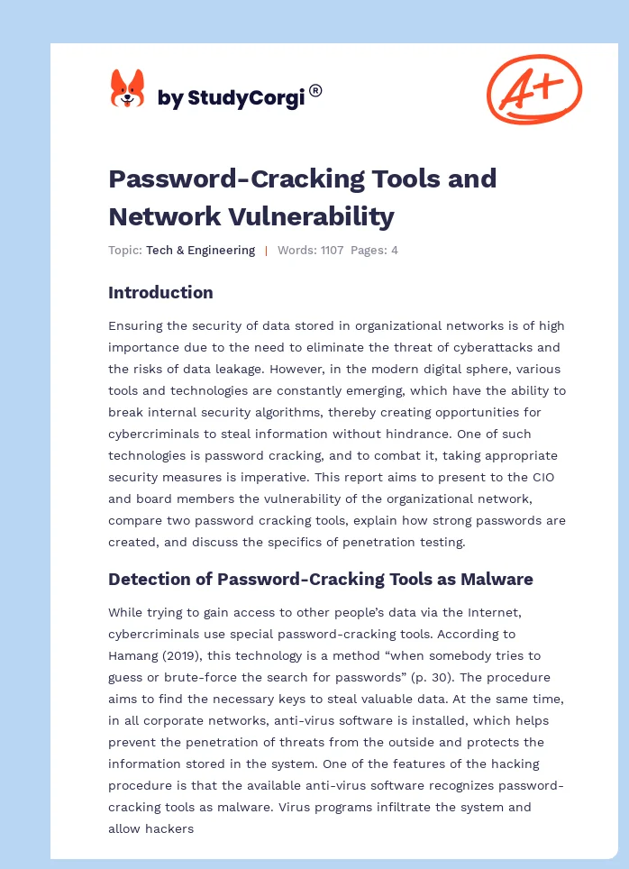 Password-Cracking Tools and Network Vulnerability. Page 1