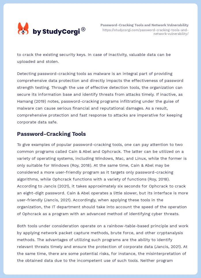 Password-Cracking Tools and Network Vulnerability. Page 2