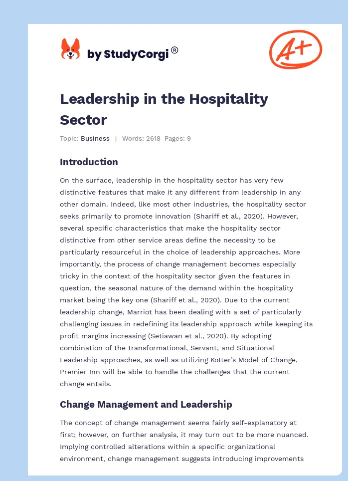 Leadership in the Hospitality Sector. Page 1