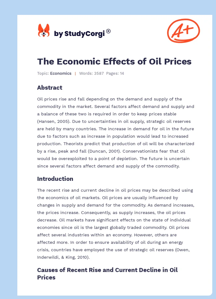 The Economic Effects of Oil Prices. Page 1