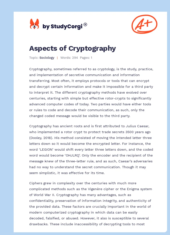 Aspects of Cryptography. Page 1