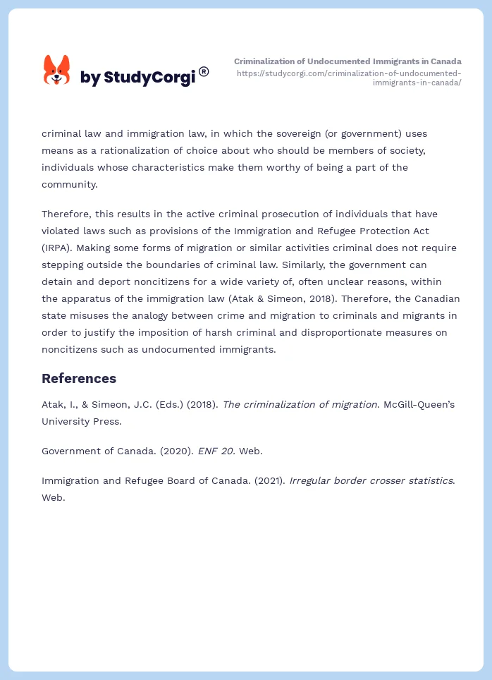 Criminalization of Undocumented Immigrants in Canada. Page 2