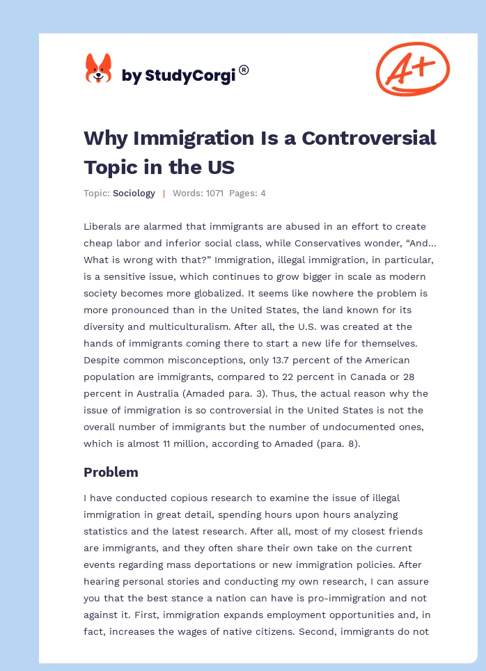 Why Immigration Is a Controversial Topic in the US. Page 1