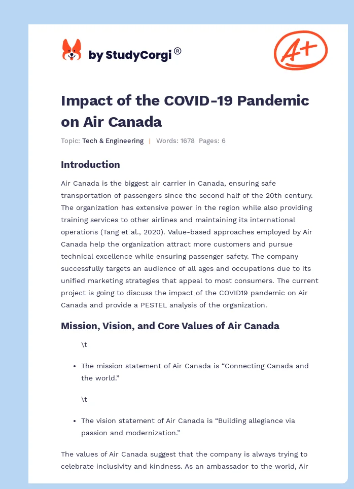 Impact of the COVID-19 Pandemic on Air Canada. Page 1