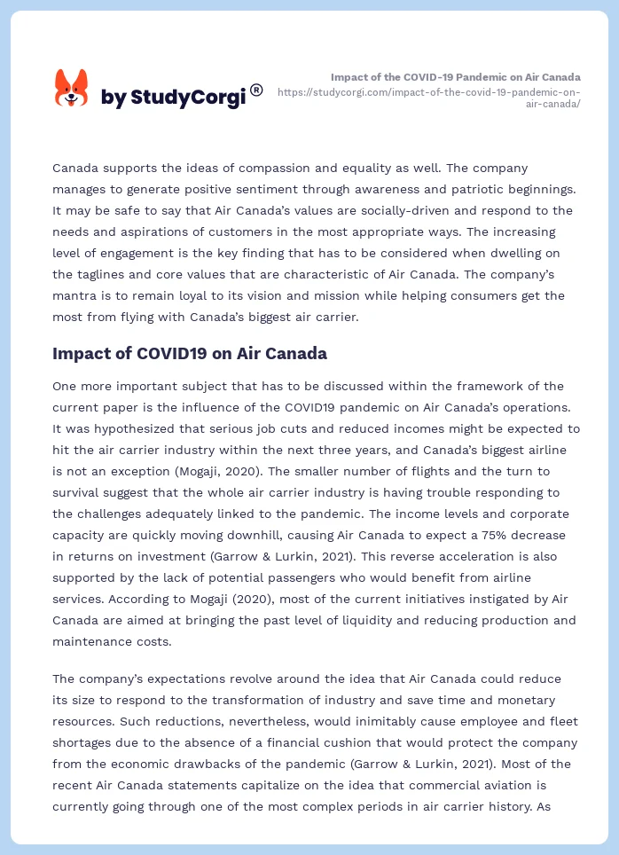 Impact of the COVID-19 Pandemic on Air Canada. Page 2