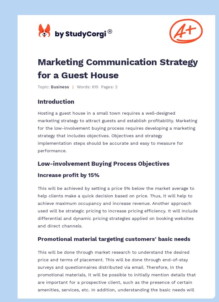 Marketing Communication Strategy for a Guest House. Page 1