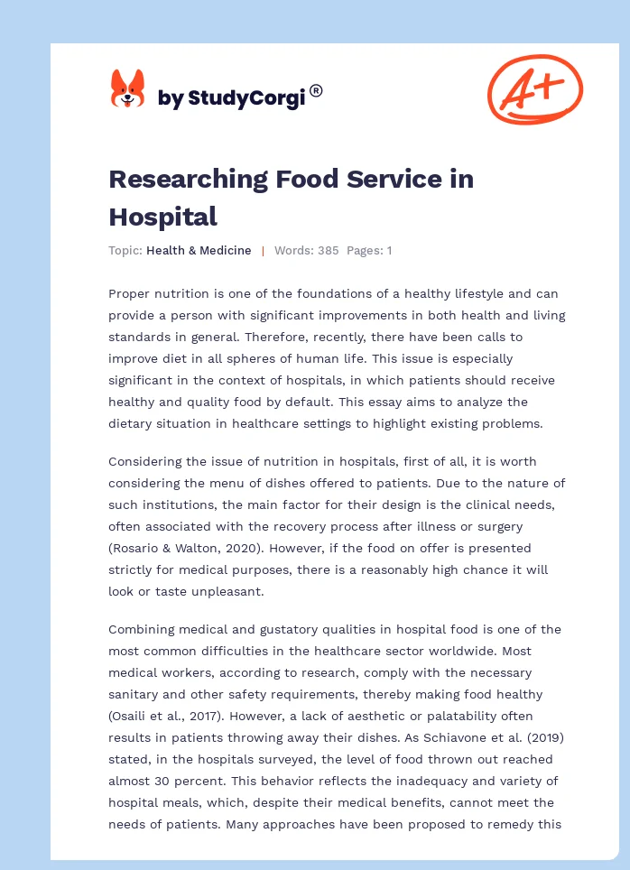 Researching Food Service in Hospital. Page 1
