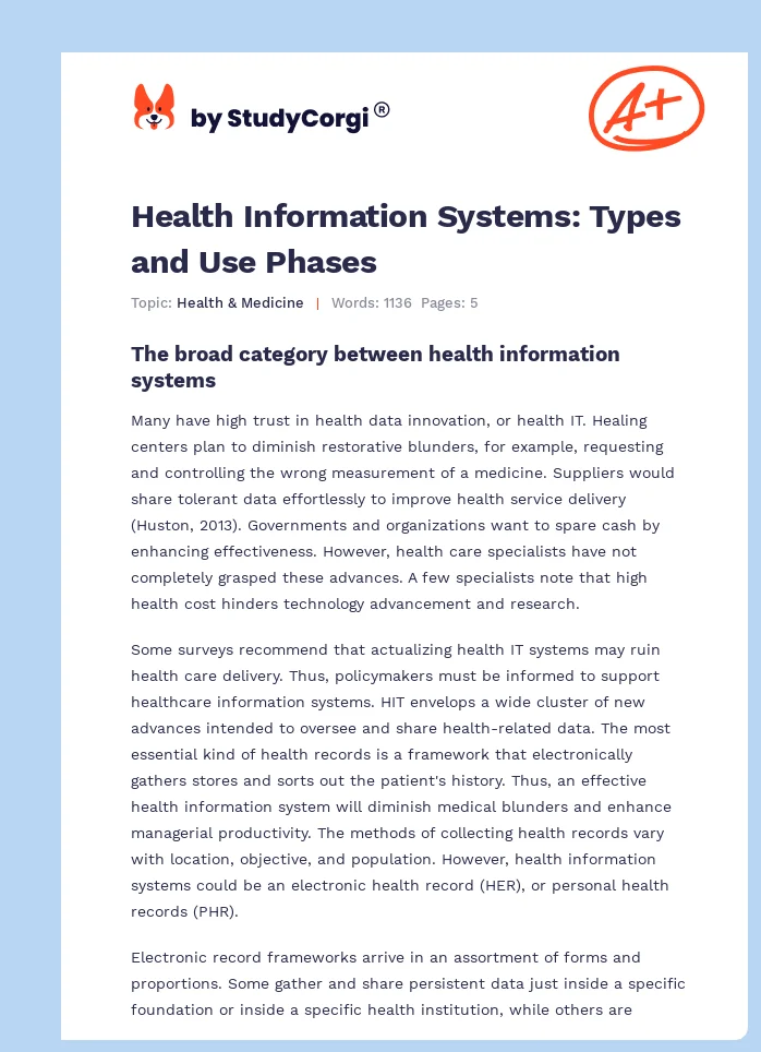 Health Information Systems: Types and Use Phases. Page 1