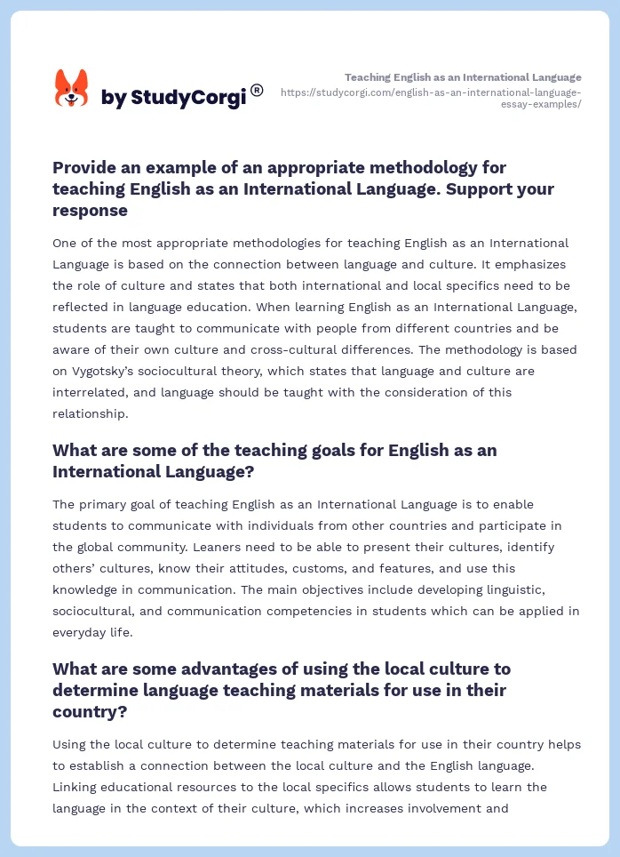 essay on english as an international language