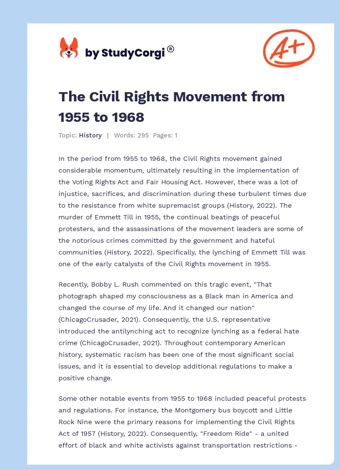 The Civil Rights Movement from 1955 to 1968. Page 1