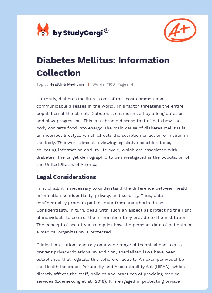 Diabetes Mellitus: Information Collection. Page 1
