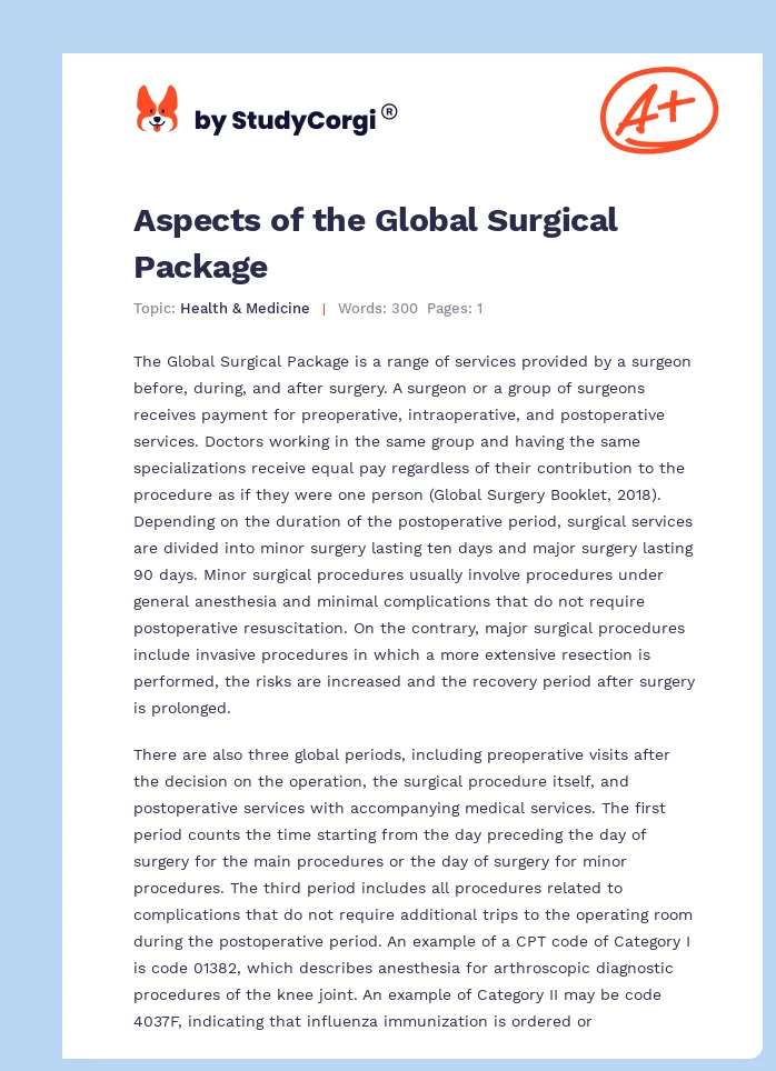 Aspects of the Global Surgical Package. Page 1