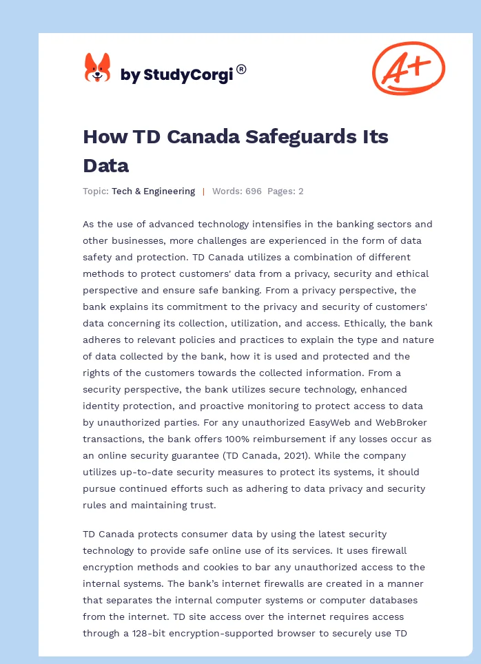 How TD Canada Safeguards Its Data. Page 1