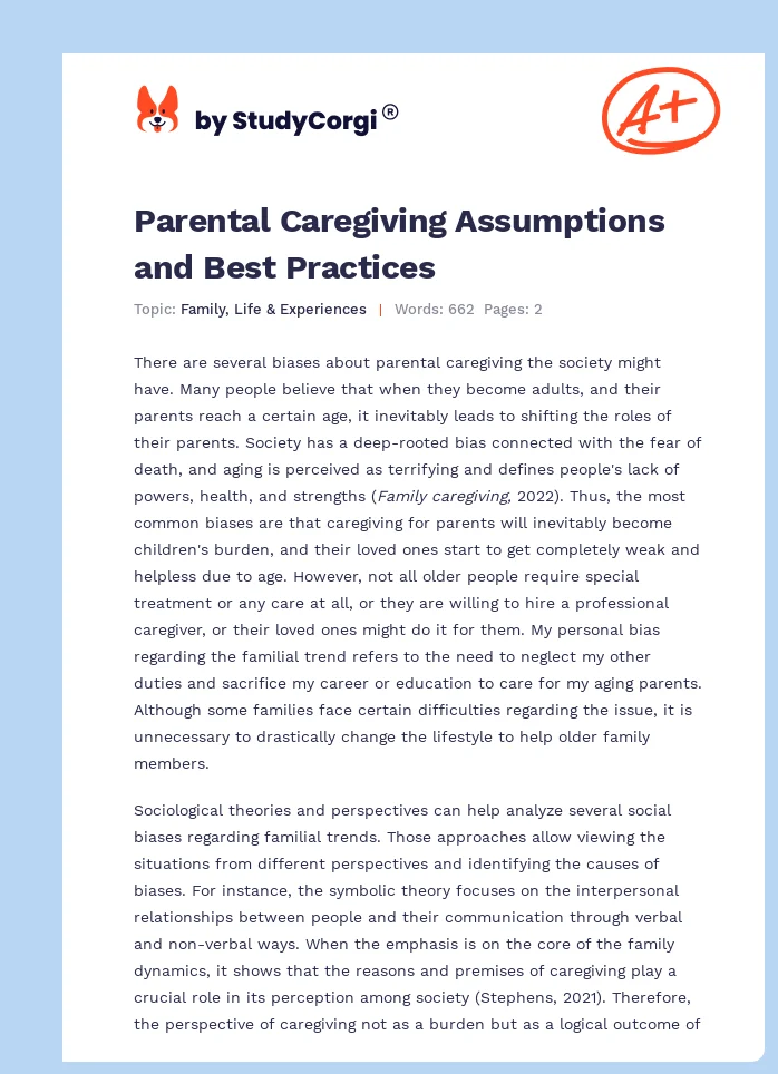 Parental Caregiving Assumptions and Best Practices. Page 1