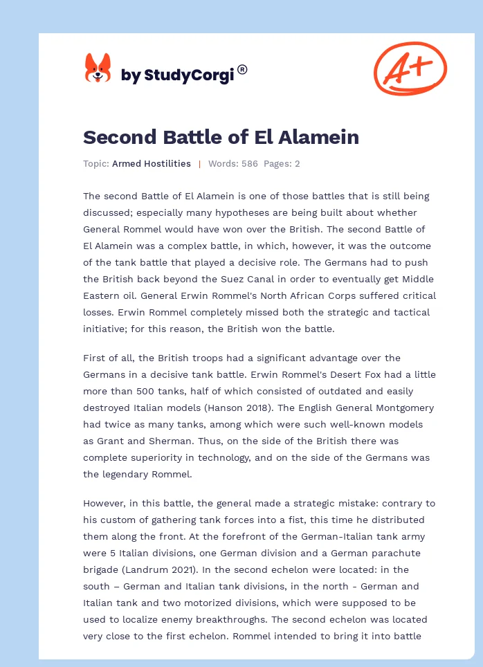 Second Battle of El Alamein. Page 1