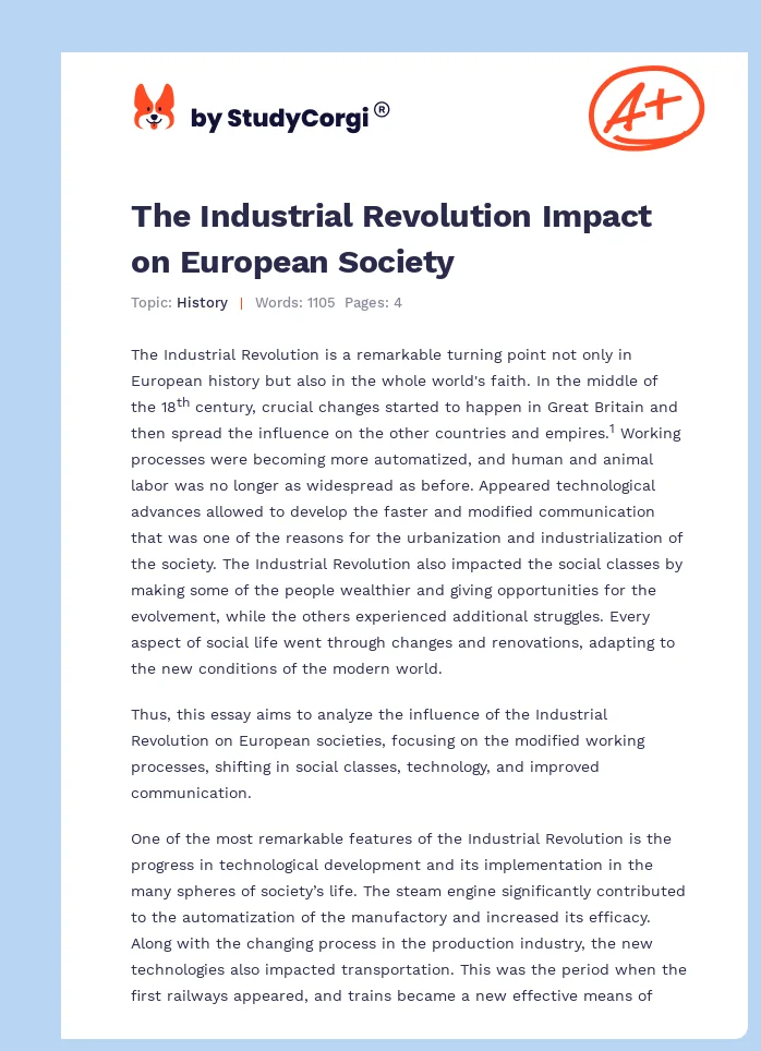 The Industrial Revolution Impact on European Society. Page 1