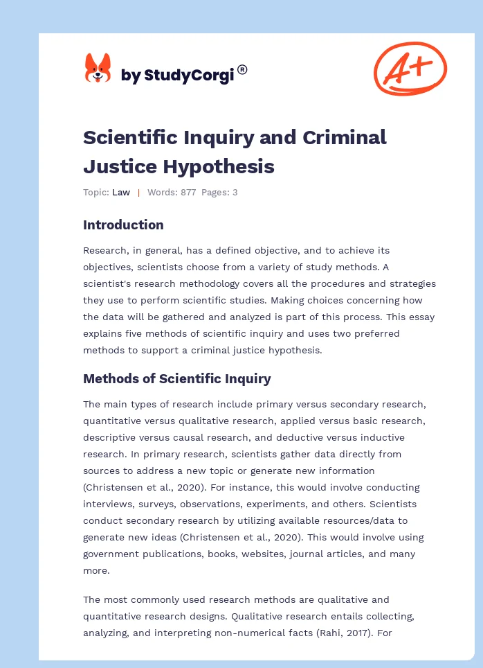 Scientific Inquiry and Criminal Justice Hypothesis. Page 1