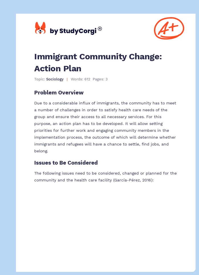 Immigrant Community Change: Action Plan. Page 1