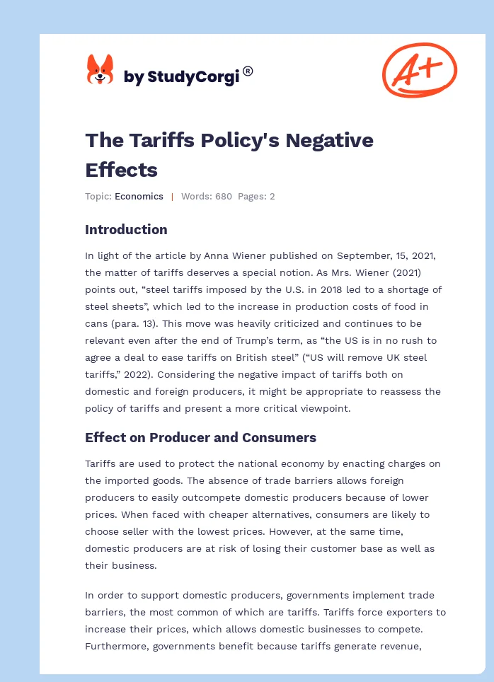The Tariffs Policy's Negative Effects. Page 1