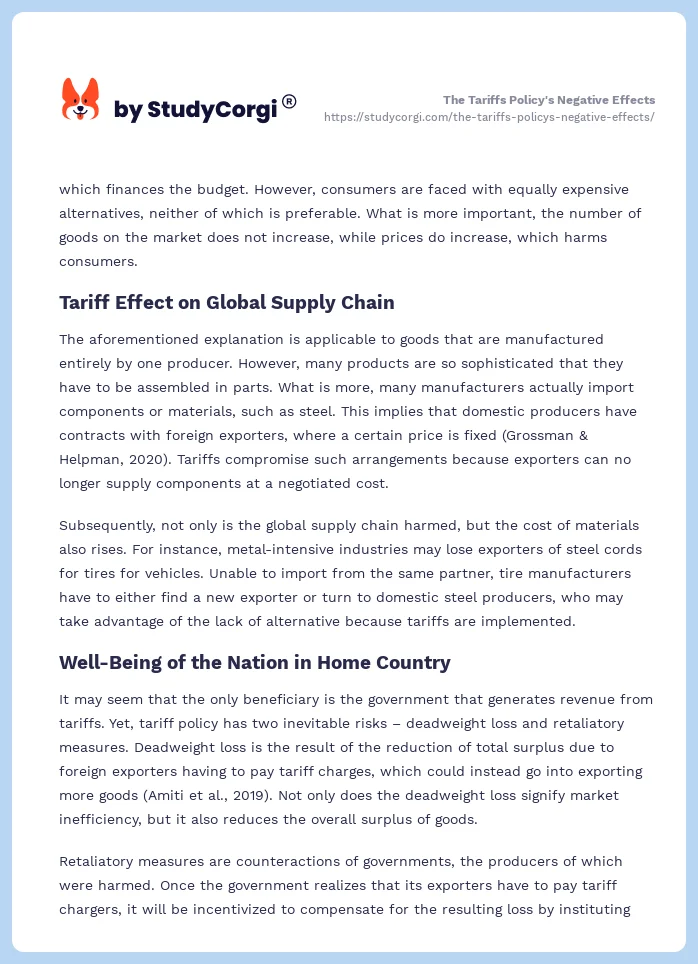 The Tariffs Policy's Negative Effects. Page 2