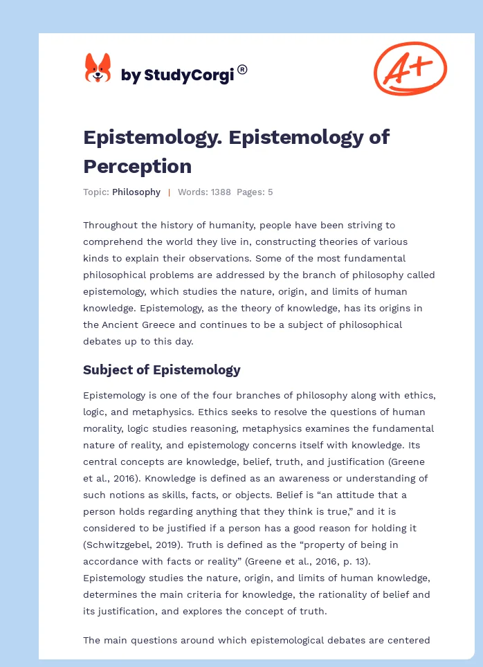 Epistemology. Epistemology of Perception. Page 1
