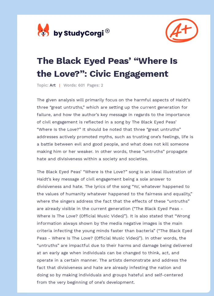 The Black Eyed Peas’ “Where Is the Love?”: Civic Engagement. Page 1