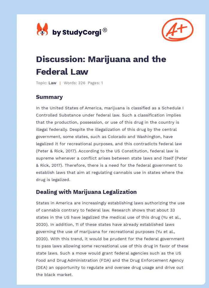 Discussion: Marijuana and the Federal Law. Page 1
