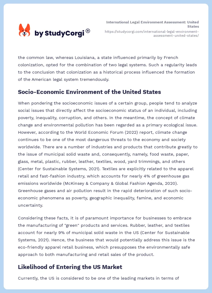 International Legal Environment Assessment: United States. Page 2