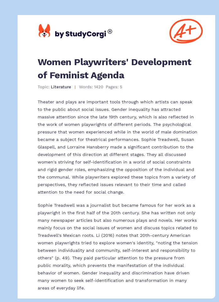 Women Playwriters' Development of Feminist Agenda. Page 1