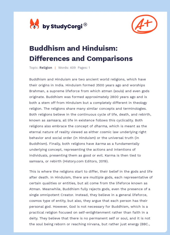 Buddhism and Hinduism: Differences and Comparisons. Page 1
