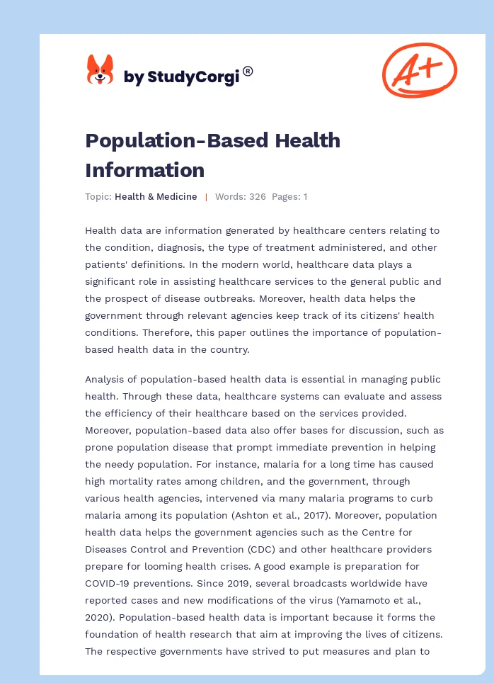 Population-Based Health Information. Page 1