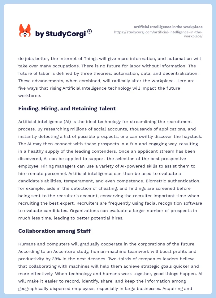 Artificial Intelligence in the Workplace. Page 2
