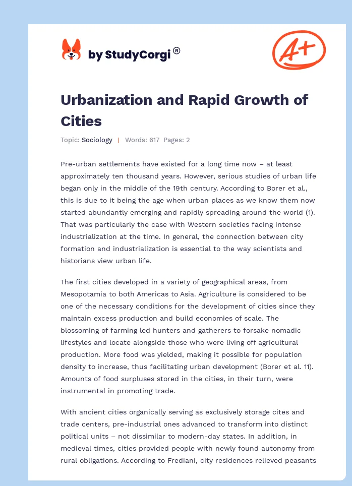 Urbanization and Rapid Growth of Cities. Page 1