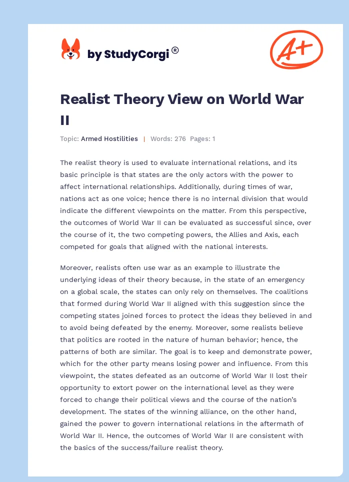 Realist Theory View on World War II. Page 1