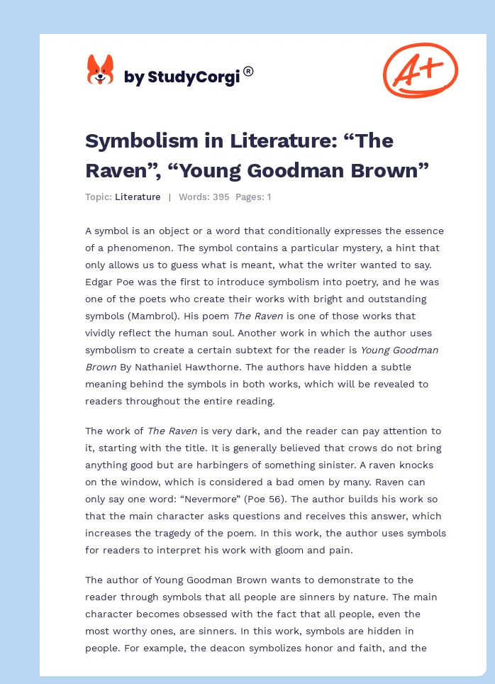 Symbolism in Literature: “The Raven”, “Young Goodman Brown”. Page 1