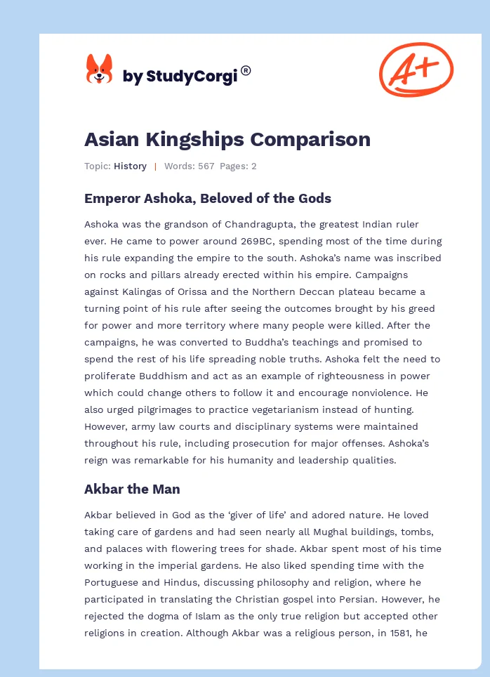 Asian Kingships Comparison. Page 1